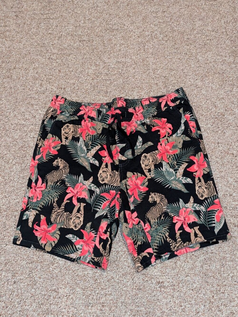 George Flat-Front Hibiscus Jungle Tiger Print Hybrid Shorts